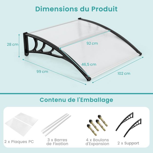 Auvent de Porte 102 × 99 cm Gris